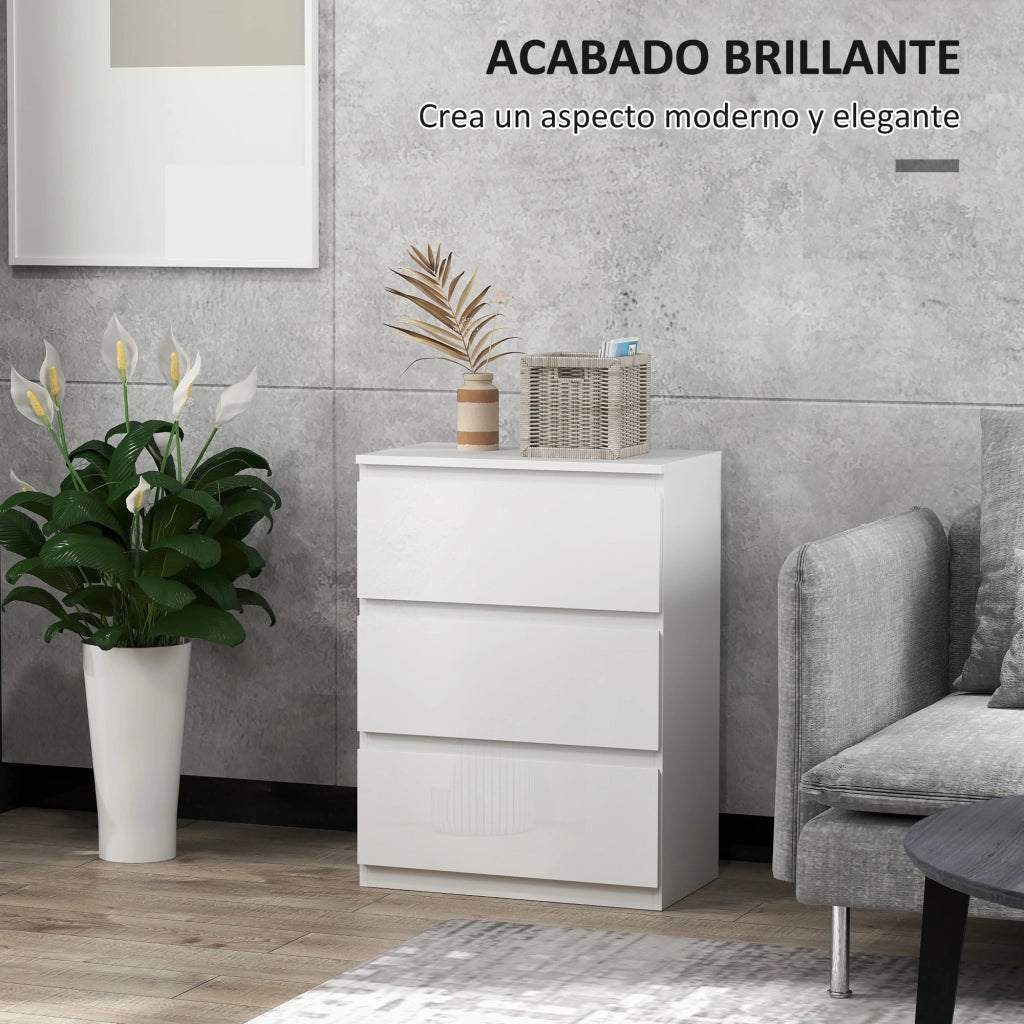 Comodino con 3 Cassetti Moderno ¨C zephmum ¨C Bianco Lucido 55x34x75 cm