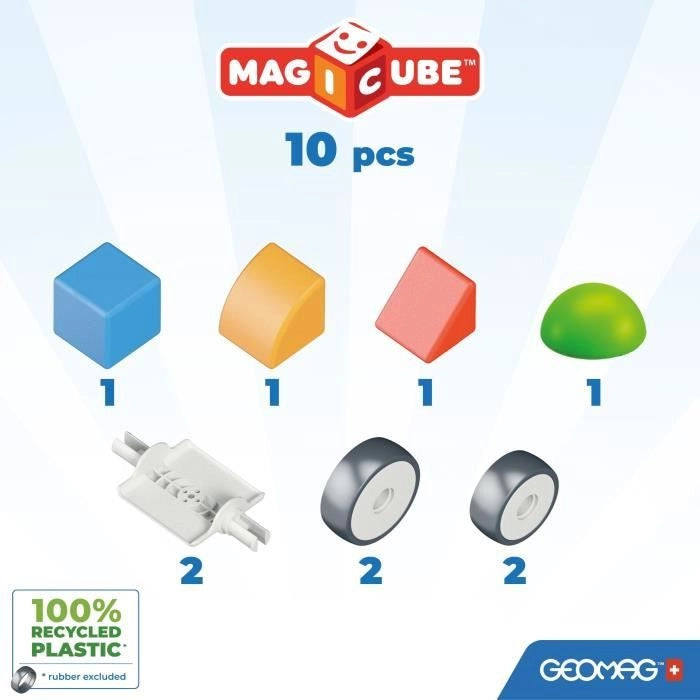 Blocchi magnetici - GEOMAG - Magicube 308 - 10 pezzi - Varie forme - Veicoli - Plastica riciclata