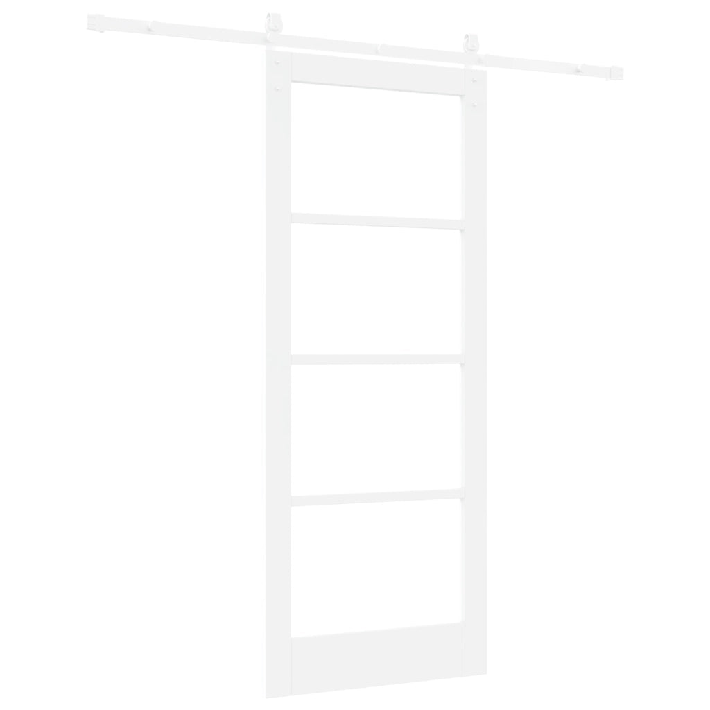 Porta Scorrevole con Set di Fissaggi 'ORKDAL'Legno Massello Bianco e Vetro