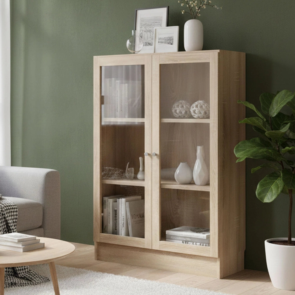 Libreria Amphan, Scaffale da ufficio, Mobile portalibri, Biblioteca, 79x28 h107 cm, Quercia