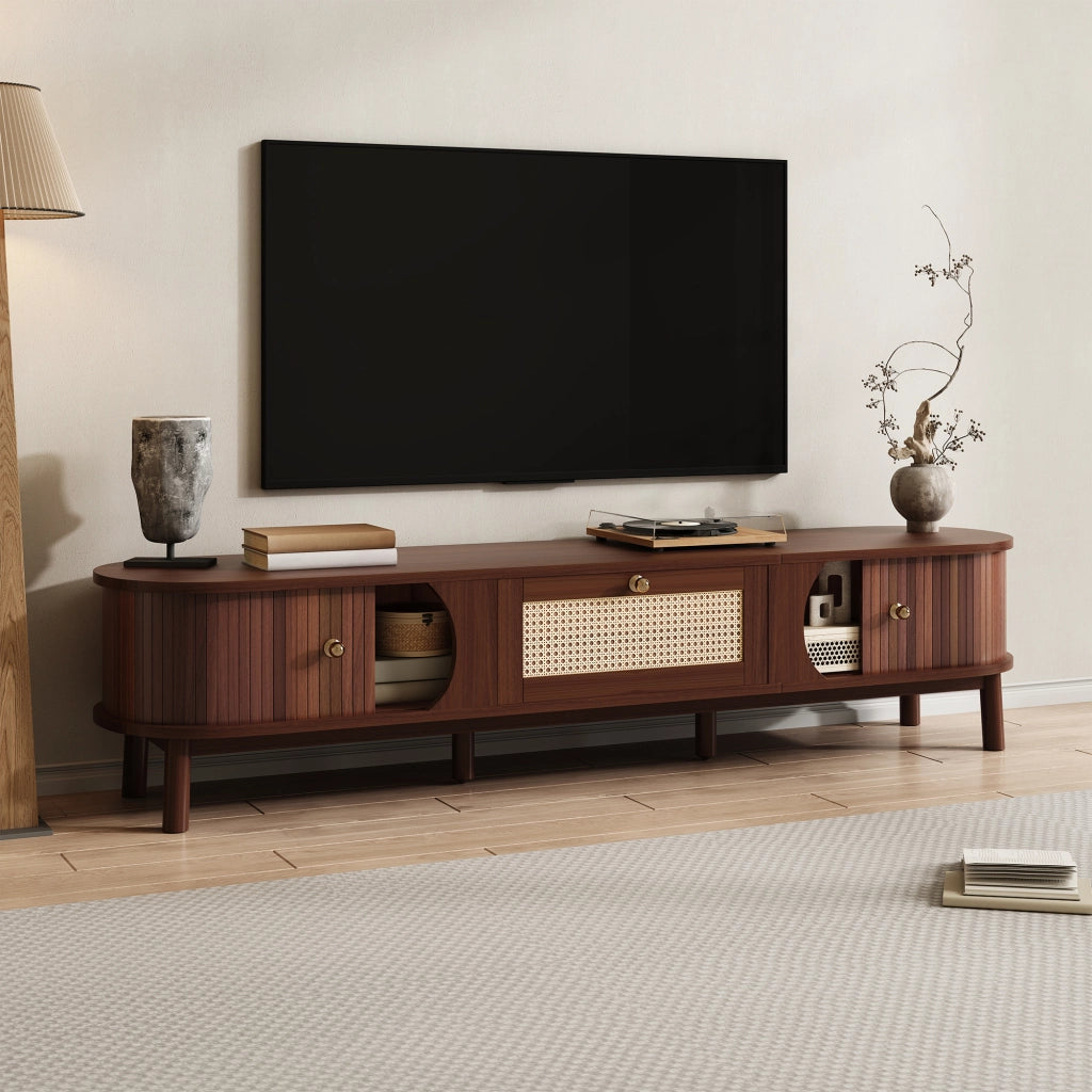 Mobile TV con Ante in Legno e Cassetti in Rattan ¨C MINIMAL ¨C Naturale
