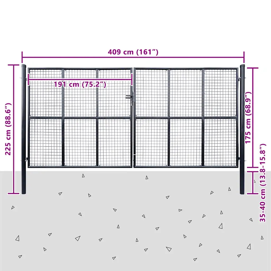 Cancello da Giardino in Rete di Acciaio Zincato 400x200 cm Grigio 143379