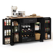 Isola da Cucina Mobile 138x45/70x92 cm Nera con Piano Ribaltabile; Portabottiglie; Portabicchieri e 5 Ruote