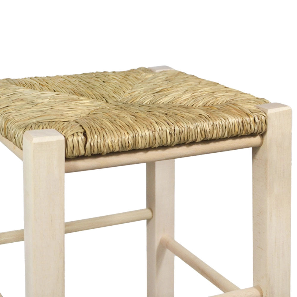 Sgabello bar h 73 cm in legno grezzo da dipingere seduta quadrata in paglia