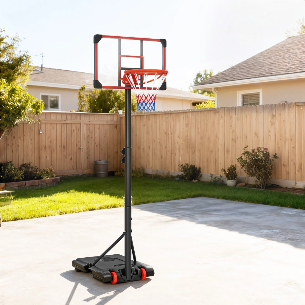 Canestro da Basket Regolabile in Altezza con Ruote e Base Riempibile ¨C Zephmum ¨C Rosso e Nero 178-208 cm