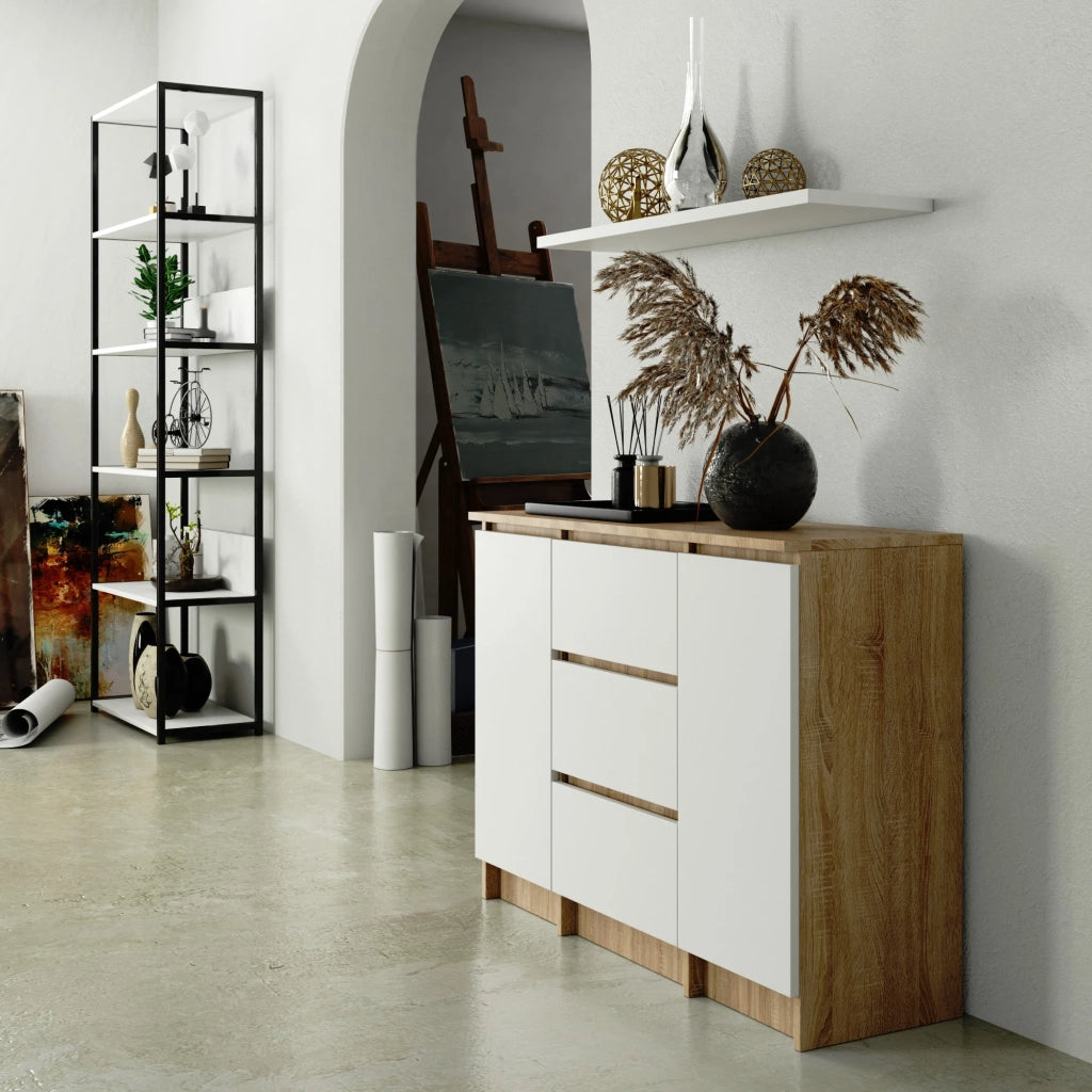 Cassettiera AKORD K100 Quercia Sonoma 101 cm 2 ante 3 cassetti inserto frontale Bianco 101x35x76 cm