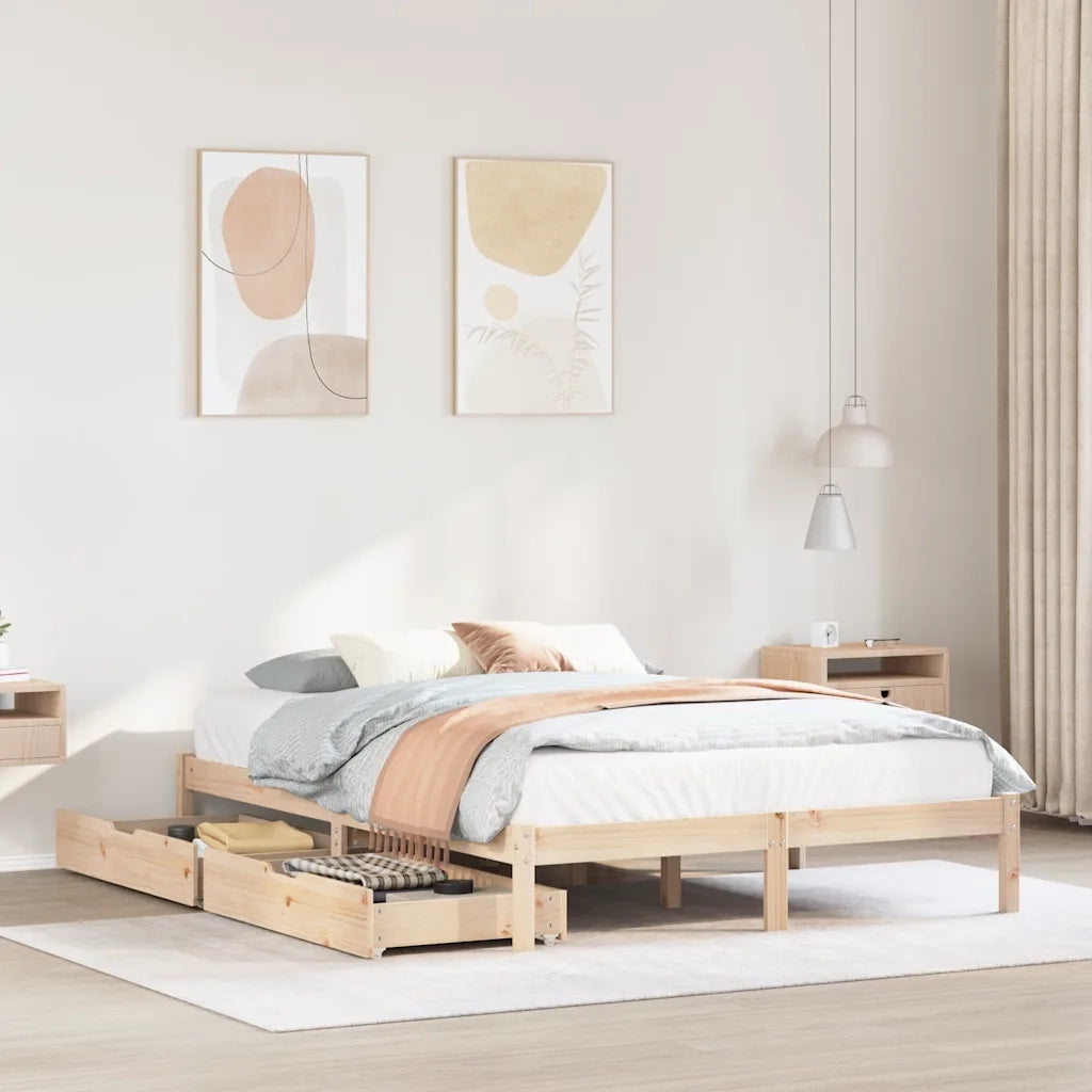 Letto senza Materasso-Struttura Letto 135x190 cm in Legno Massello di Pino 189841