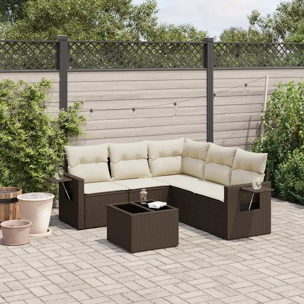 Set Divano da Giardino 6 pz con Cuscini Marrone in Polyrattan 3220162