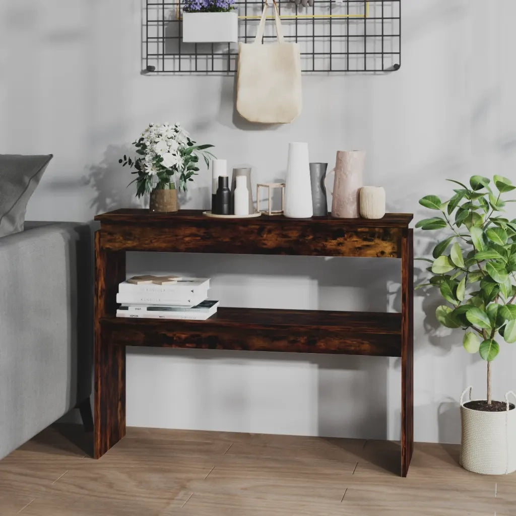 Tavolino Consolle-Tavolino da soggiorno-Tavolo Rovere Fumo 102x30x80 cm in Legno Multistrato