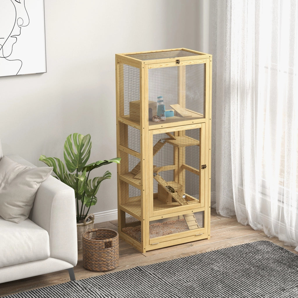 Gabbia per criceti e piccoli animali 5 piani con scala casetta altalena ¨C Minimal ¨C 54x38x131 cm naturale