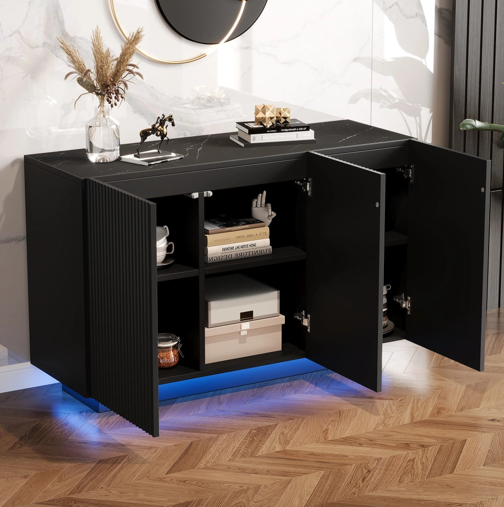 Sideboard LED 120x40x75 cm in MDF nero con luci Bluetooth