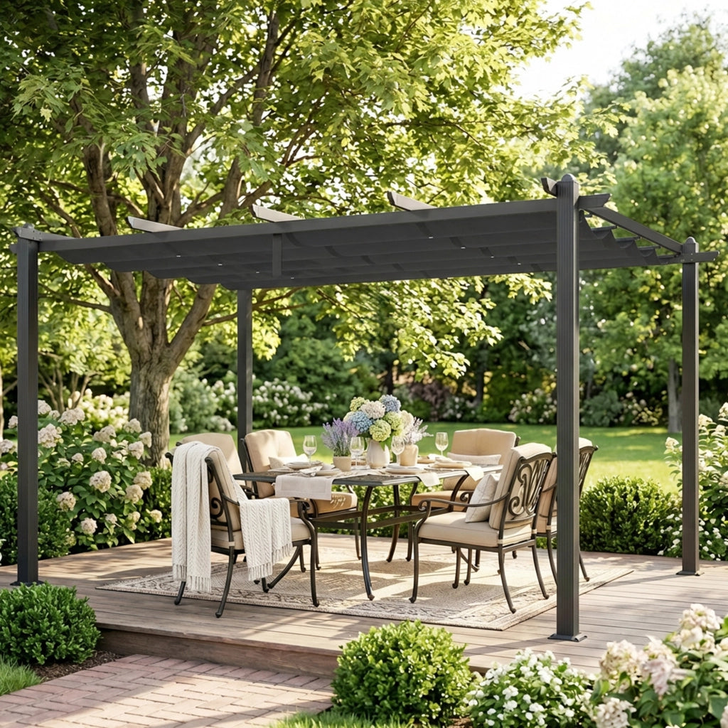 Pergola Gazebo 4x3 m con 8 Fori di Drenaggio, in Alluminio, Metallo e Poliestere, Grigio Scuro