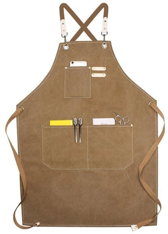 Schort di lavoro duraturo - Schort cucina per attrezzi - 1 pezzo - Cinturino alle spalle regolabile - Canapa con tasche - Schort di canapa spesso - Impermeabile e resistente all'olio - per BBQ Falegname Pasticcere Tatuatore Parrucchiere Barista Pittore