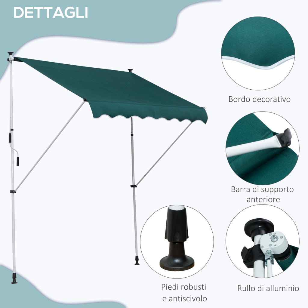 Tenda da Sole da Esterno 2x1.5m a Rullo con Manovella, Altezza e Angolazione Regolabile, Verde