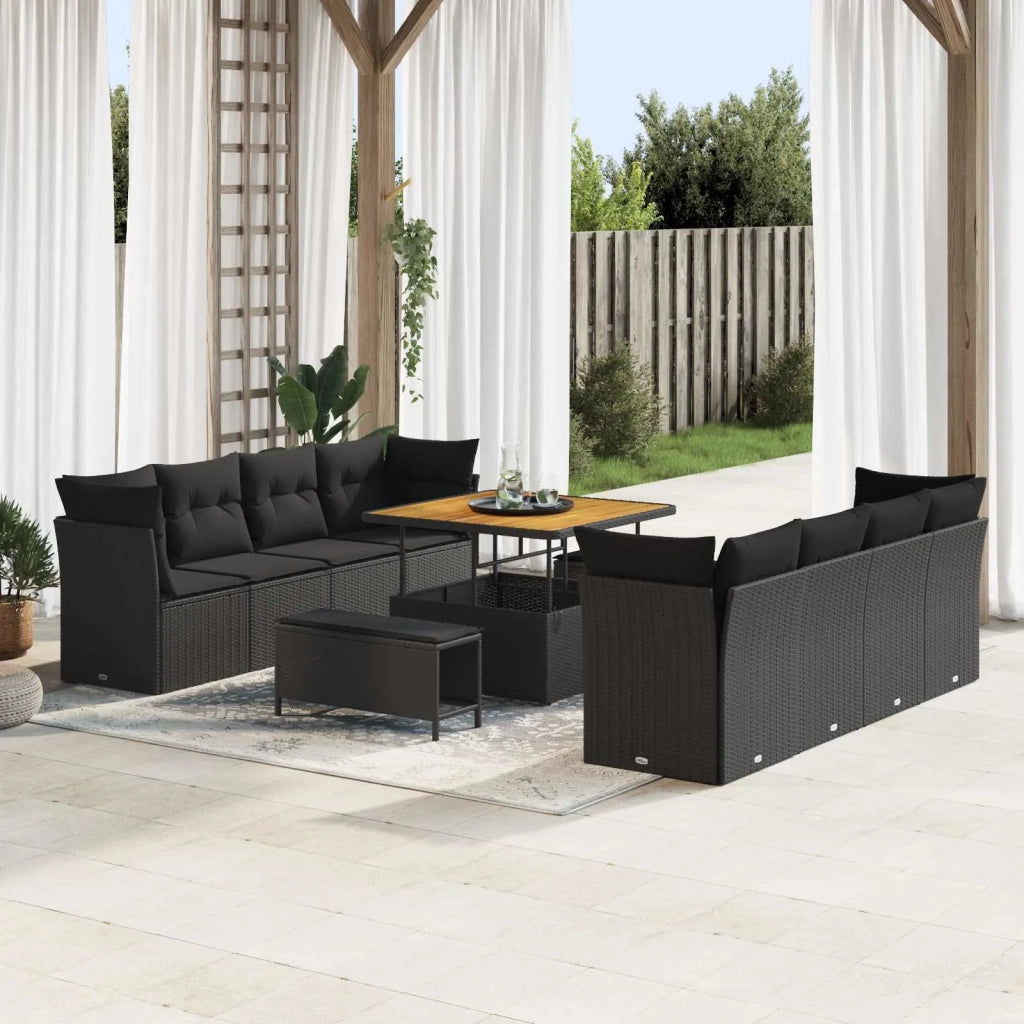Set Divano da Giardino con cuscino 11 pcs Nero polyrattan 3363414