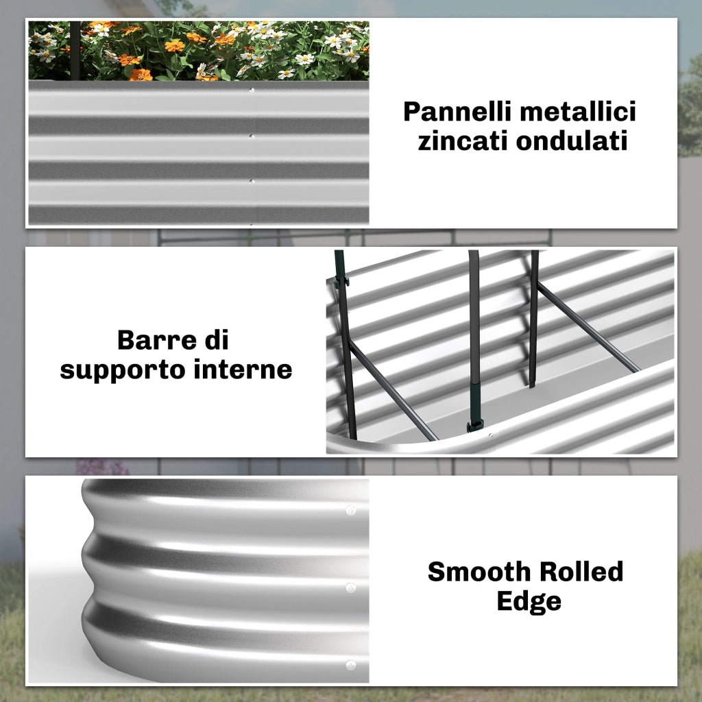 Orto Rialzato e Fioriera con Graticcio e Serra 200x60x103 cm in Metallo Galvanizzato Argento