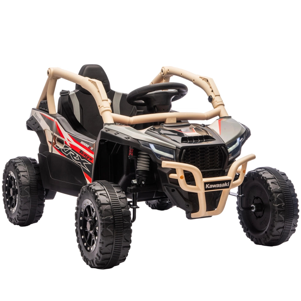 Macchina Elettrica per Bambini 3-5 Anni 12V con Licenza Kawasaki Doppio Motore Telecomando e Musica Giallo
