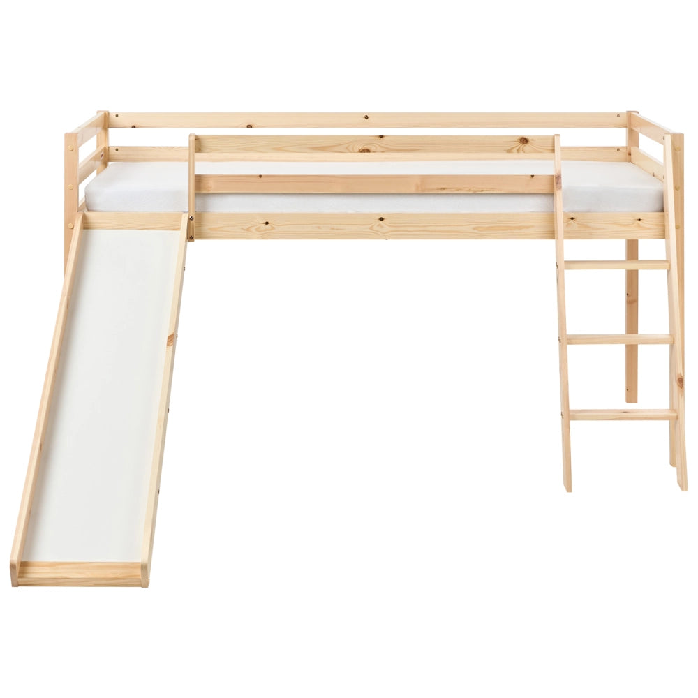 Letto a castello per bambini in legno con rete a doghe 90 x 200 cm con scivolo Marrone Chiaro per bambini