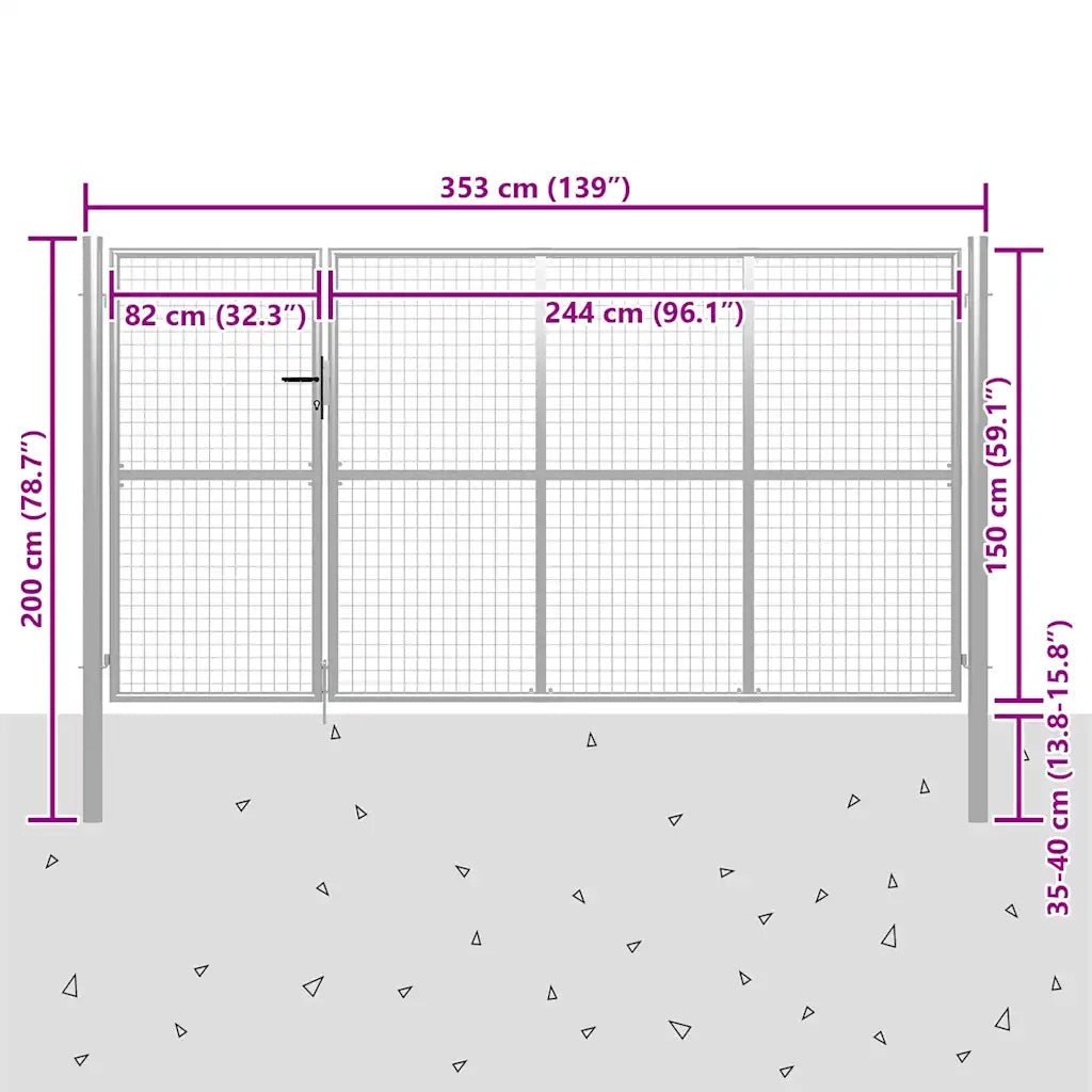 Cancello per Giardino in Acciaio 350x150 cm Argento 144343