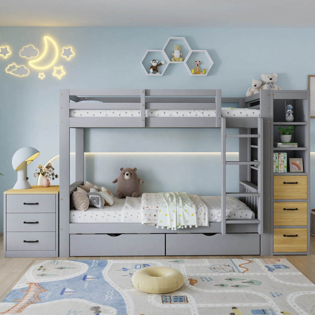 letto a castello in legno grigio chiaro 102.5 x 239 cm