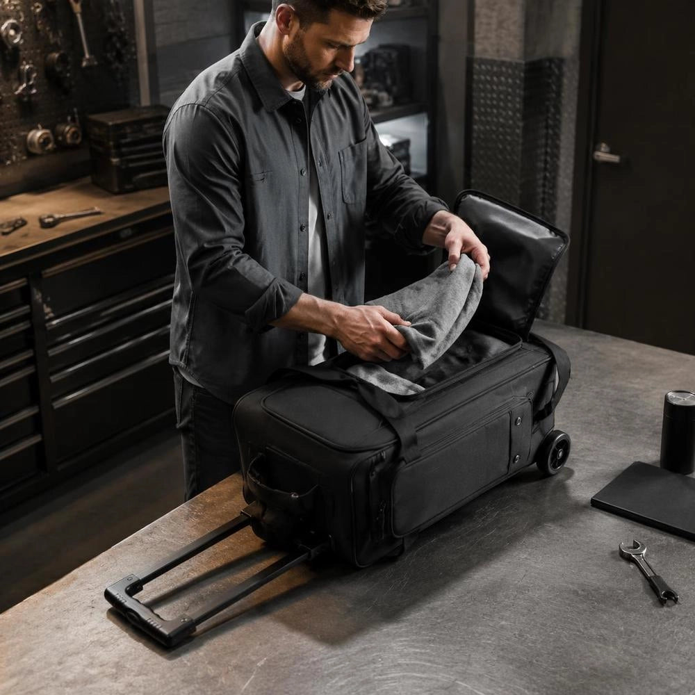 Bowling Ball Bag For 2 Balls With Double Wheels & Separate Compartment For Shoes (up To US Size 16) & Oversized Accessory Pocket, Retractable Handle Extends To 105 Cm, Black