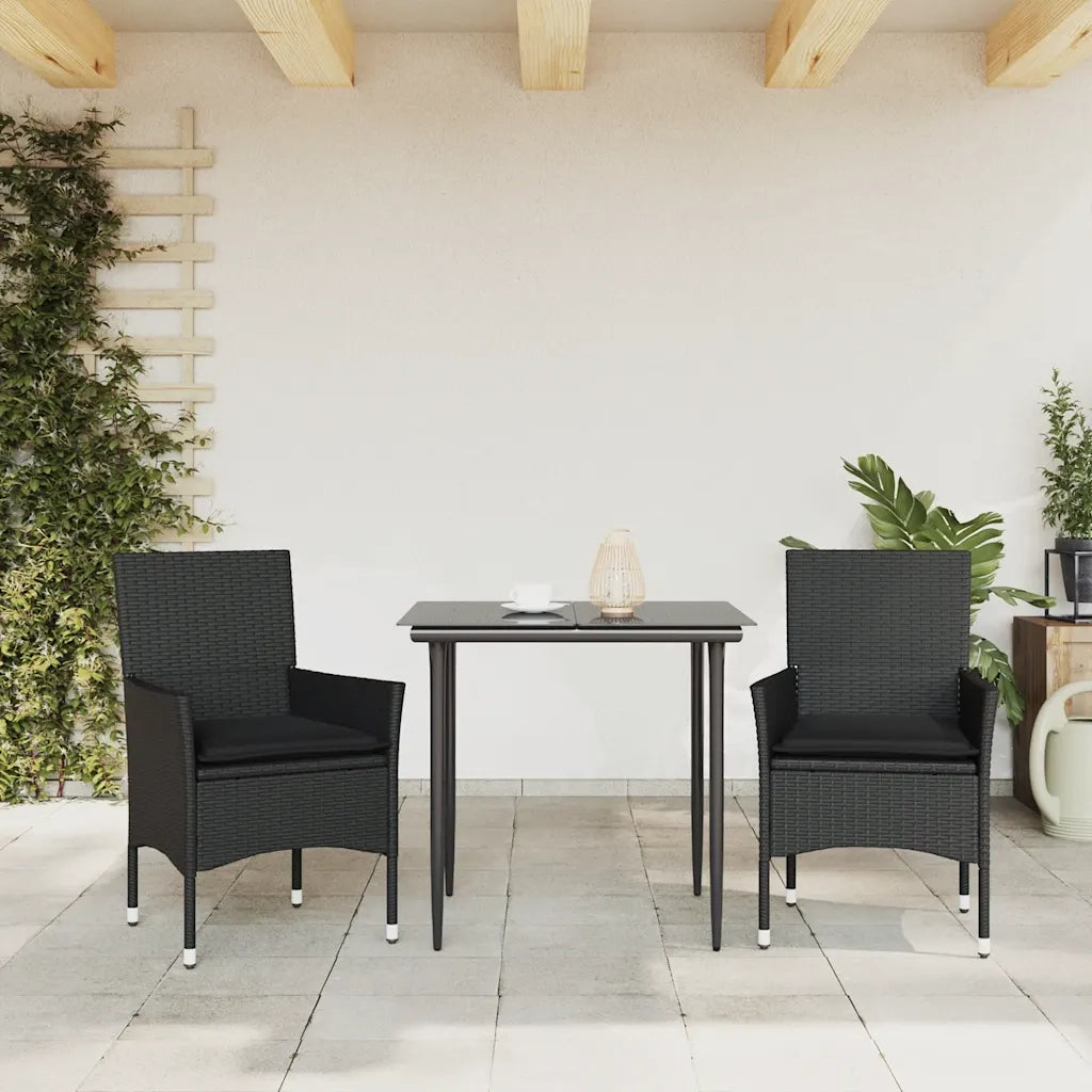 Sedie da Giardino con Cuscini 2 pz | Sedie da Esterno Nere in Polyrattan