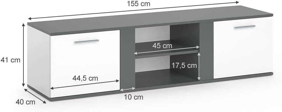 Mobile tv Novelli, Antracite, 155 x 41 cm, per l'utilizzo come mobile TV con più ripiani
