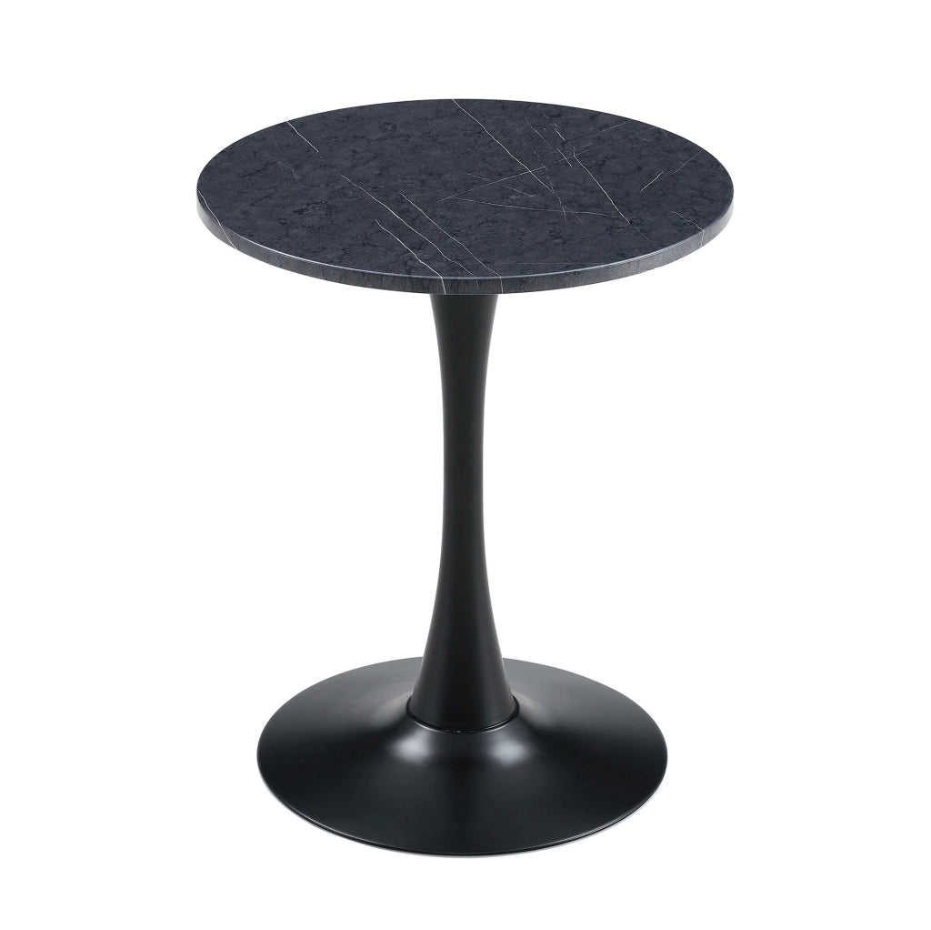 Tavolo rotondo da pranzo 72 cm in MDF e metallo; nero effetto marmo