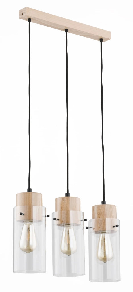Lampada a sospensione Alfa Tantum 3 luci legno vetro