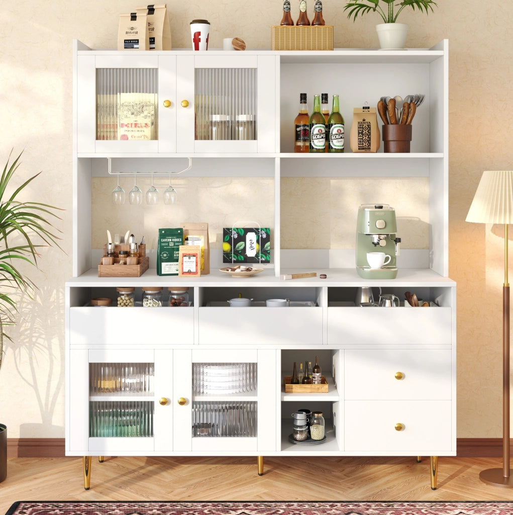 Credenza moderna in MDF con vetro Chambray e portabottiglie