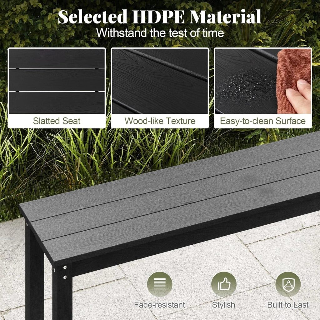 GIANTEX Panca da giardino resistente alle intemperie, per 3 persone, panca da balcone senza schienale, per giardino, terrazza, effetto legno, in plastica, portata fino a 340 kg, per esterni, 140 x 35