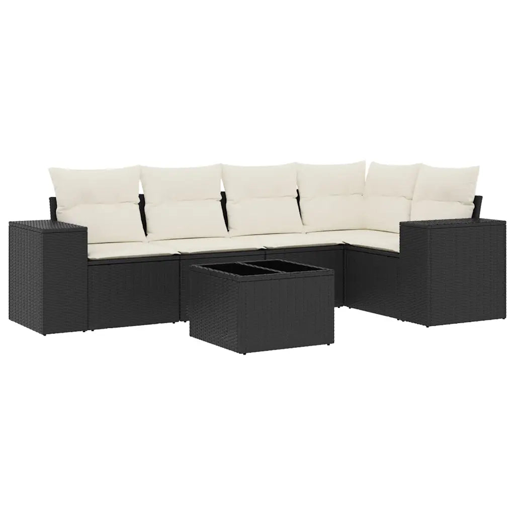 Set Divano da Giardino 6 pz con Cuscini Nero in Polyrattan 3222535