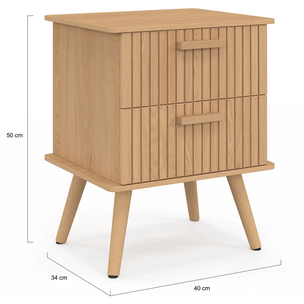 IDMarket - Set di 2 comodini a 2 cassetti JULIETTE in rovere con doghe in legno