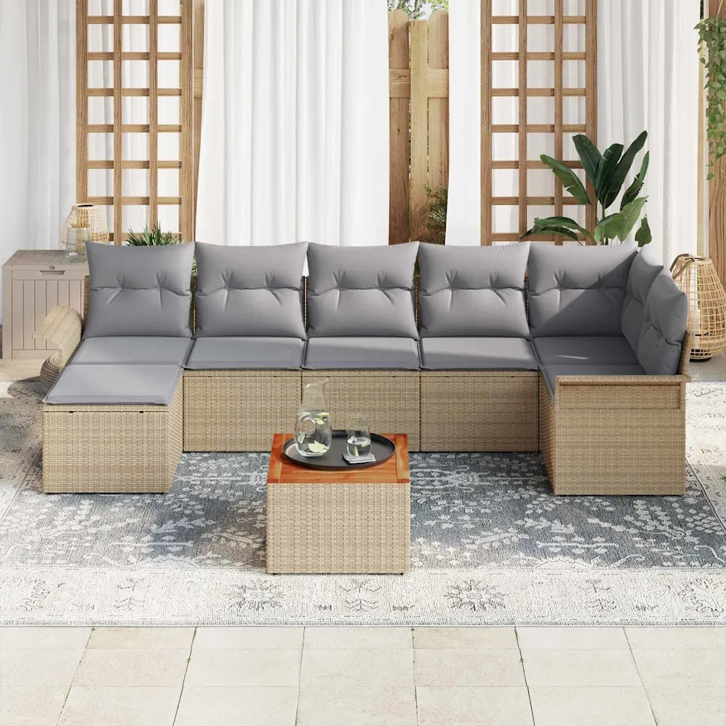 Set Divano da Giardino con cuscino 8 pcs Beige polyrattan