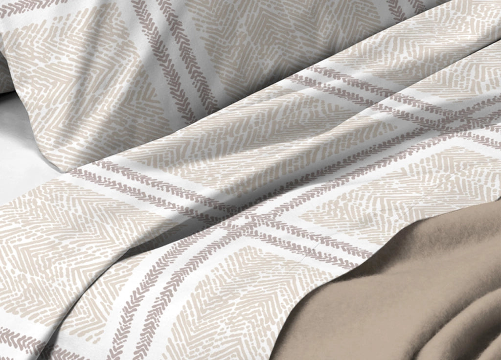 Completo Lenzuola In 100% Cotone  Disegno Tartan Colore Beige Modello O.B. - Singolo - Beige