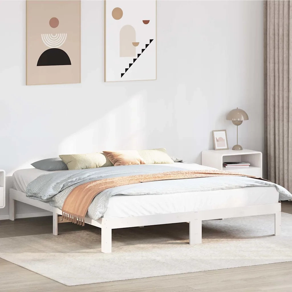Giroletto senza Materasso Bianco 160x200 cm Legno Massello Pino 859218