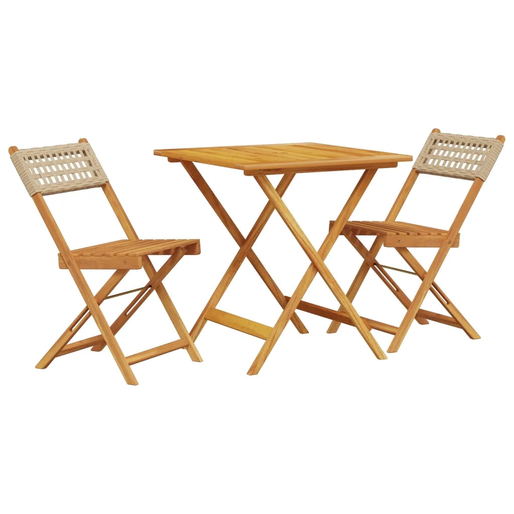 Set da Bistrot 3 pz Beige in Polyrattan e Legno Massello