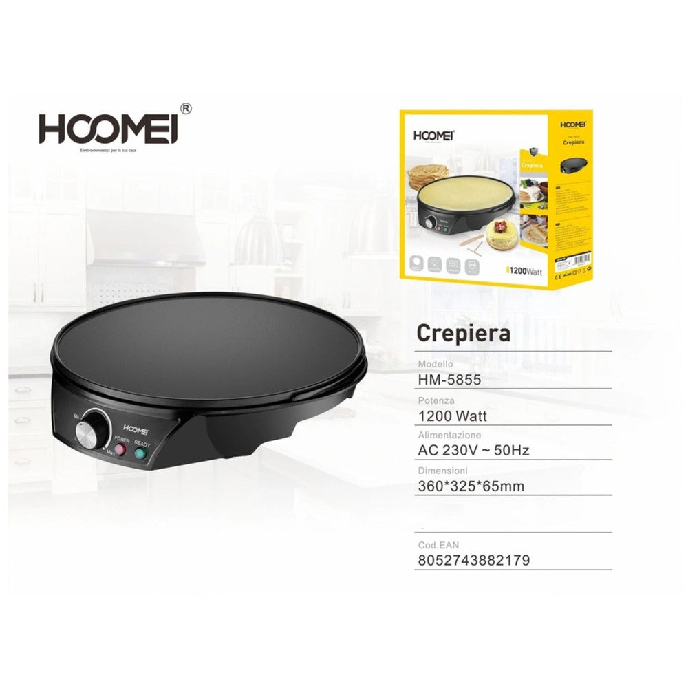 Trade Shop - Crepiera Elettrica Macchina Per Crepes 1200 Watt Piastra 30 Cm Antiaderente -