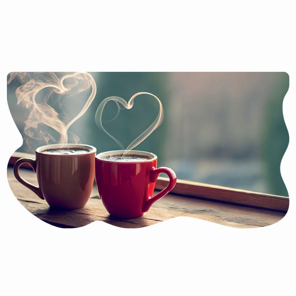 Tappeto Cucina Gomma Pvc Moderno Sagomato Antimacchia Stampa Digitale HD Caffè Cuori 50x90 cm