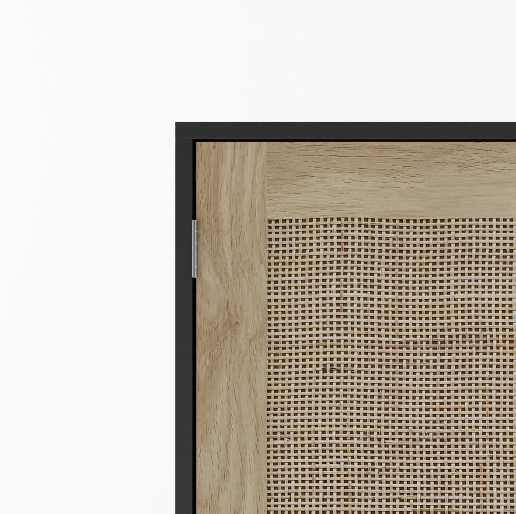Mobile contenitore a due ante in rattan nero da 80 cm