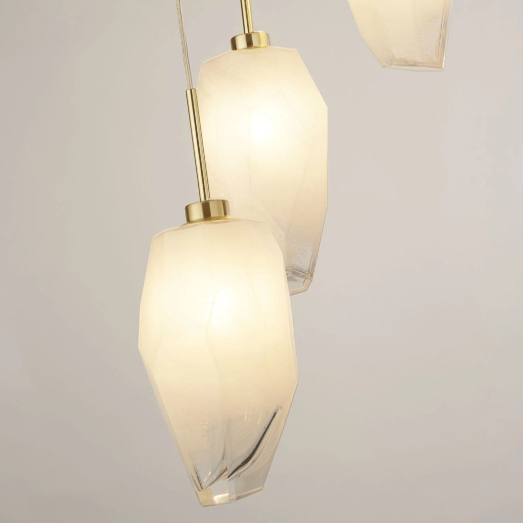 Rocky 5Lt Multi Drop Pendant, metallo ottone satinato e vetro