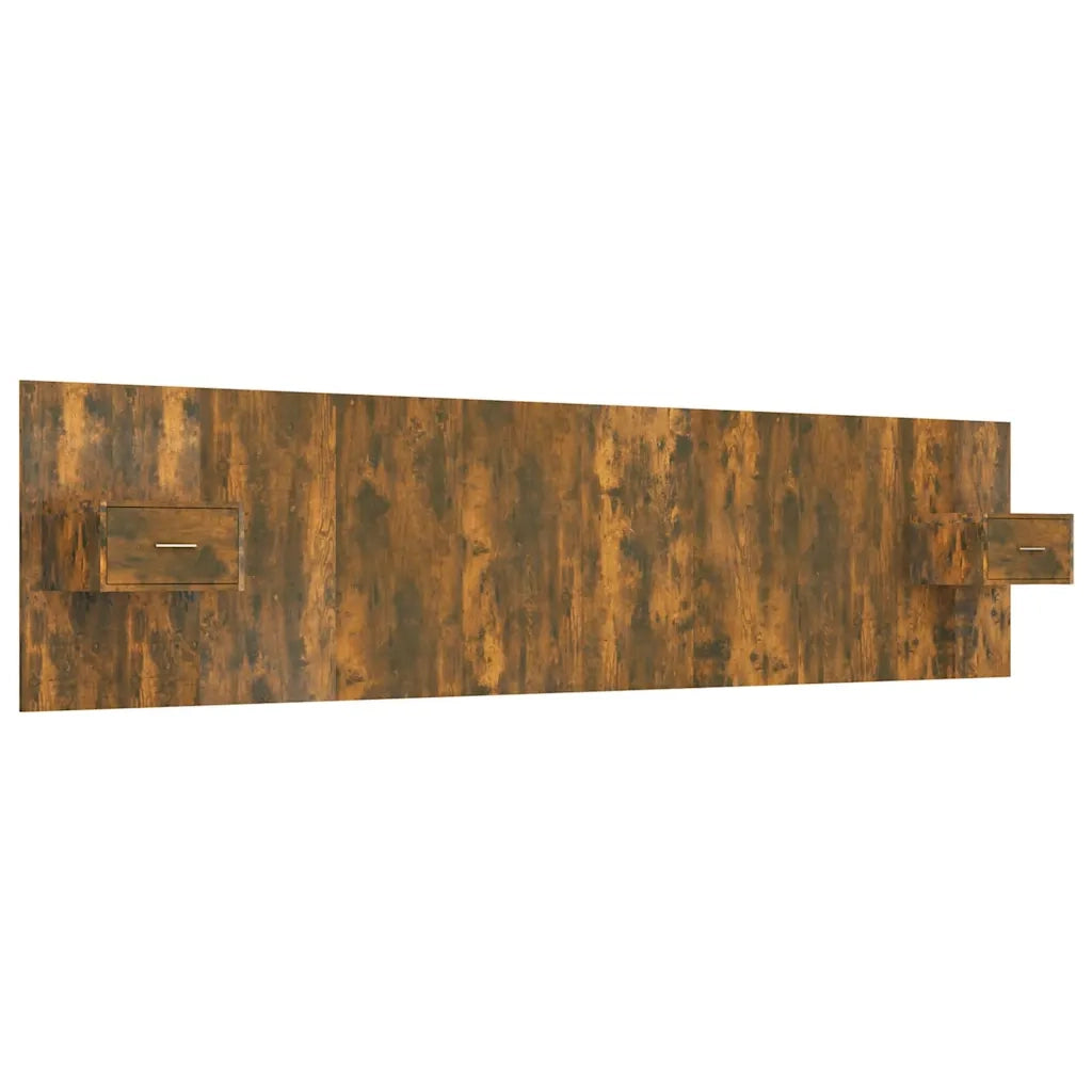 Testiera Letto con Comodini in Legno Multistrato Rovere Fumo