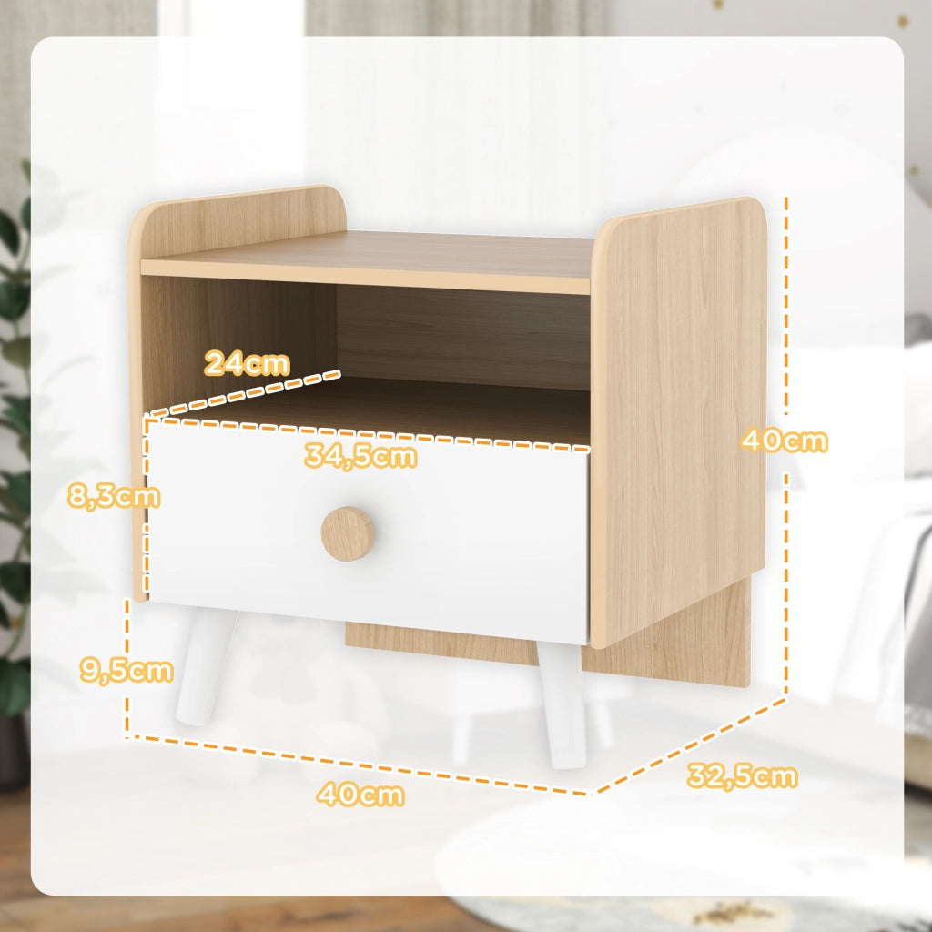 Tavolino comodino per bambini con cassetto e ripiano ¨C zephmum ¨C legno bianco 40x30x40