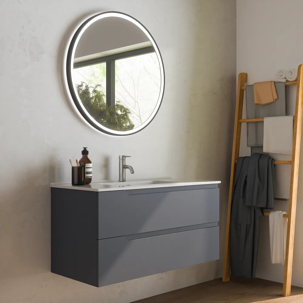 Mobile bagno sospeso 120 cm due cassetti grigio opaco con lavabo | Ardenne