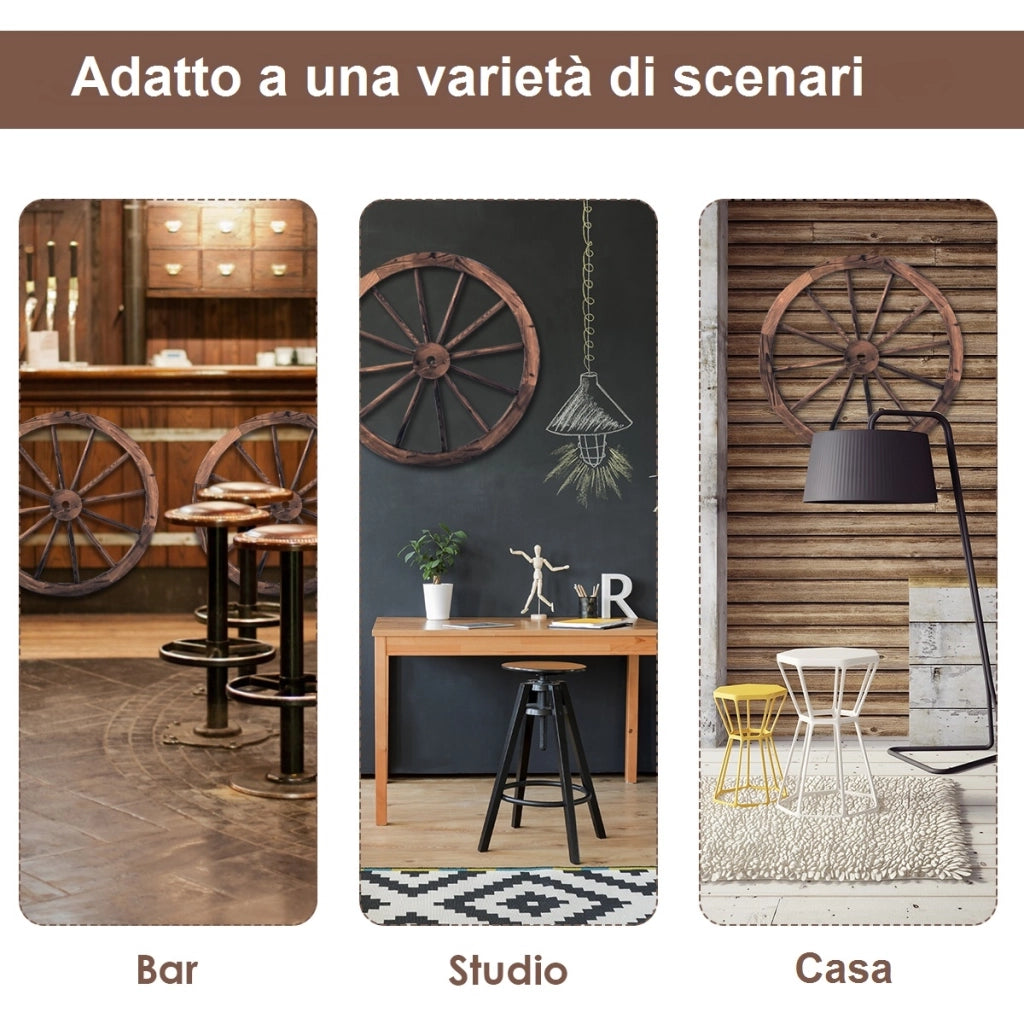 Set di 2 ruote decorative in legno da giardino, Carrello ruota decorazione da parete 76x76x3,5cm-Decorazioni da giardino