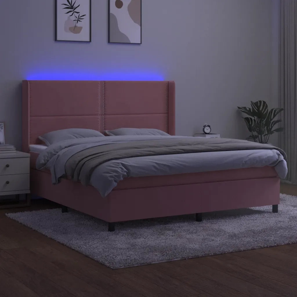 Letto a Molle con Materasso e LED Rosa 160x200 cm in Velluto 3139516
