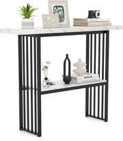 Tavolo da Ingresso Stretto e Compatto, Tavolo da Divano in Finto Marmo con Struttura in Acciaio, Consolle Moderno per Salotto e Corridoio, 120 x 29,5 x 92,5 cm (Nero e Bianco)
