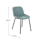 E-STYLO Sedia da pranzo in tessuto acquamarina e gambe in metallo nero, 57cm X 46cm H. 80cm.