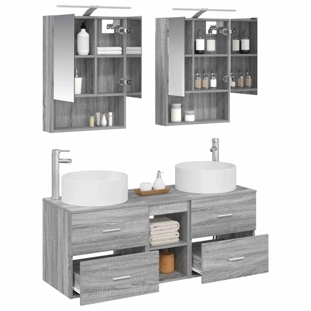 Set di mobili per il bagno 5 pcs Sonoma grigio 3407084