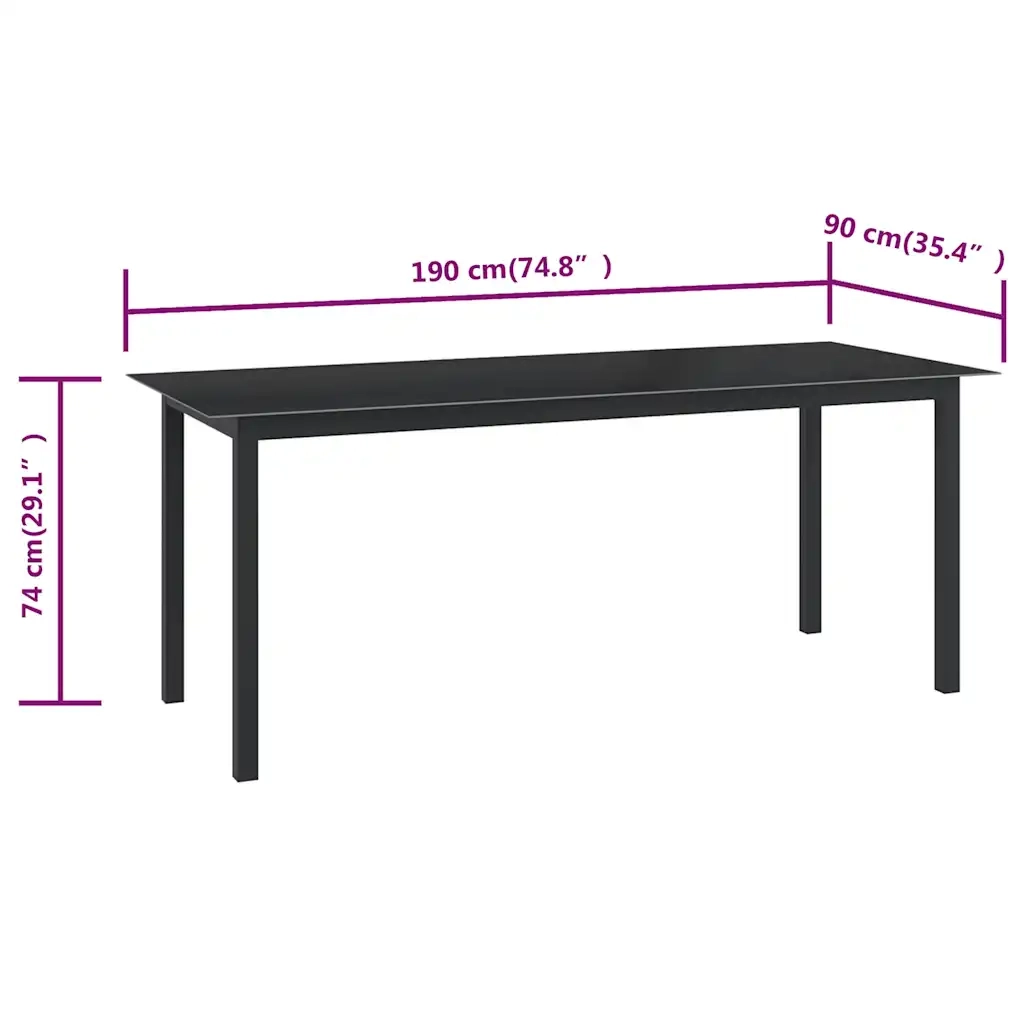 Tavolo da Giardino | Tavolino da esterno Nero 190x90x74 cm in Alluminio e Vetro